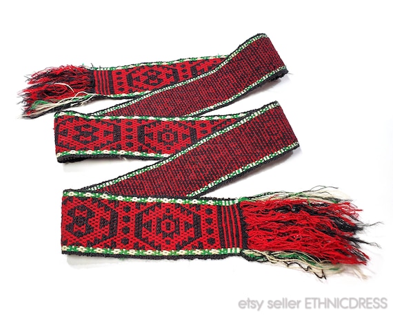 Vintage Ukrainian folk costume woven wool belt Uk… - image 3