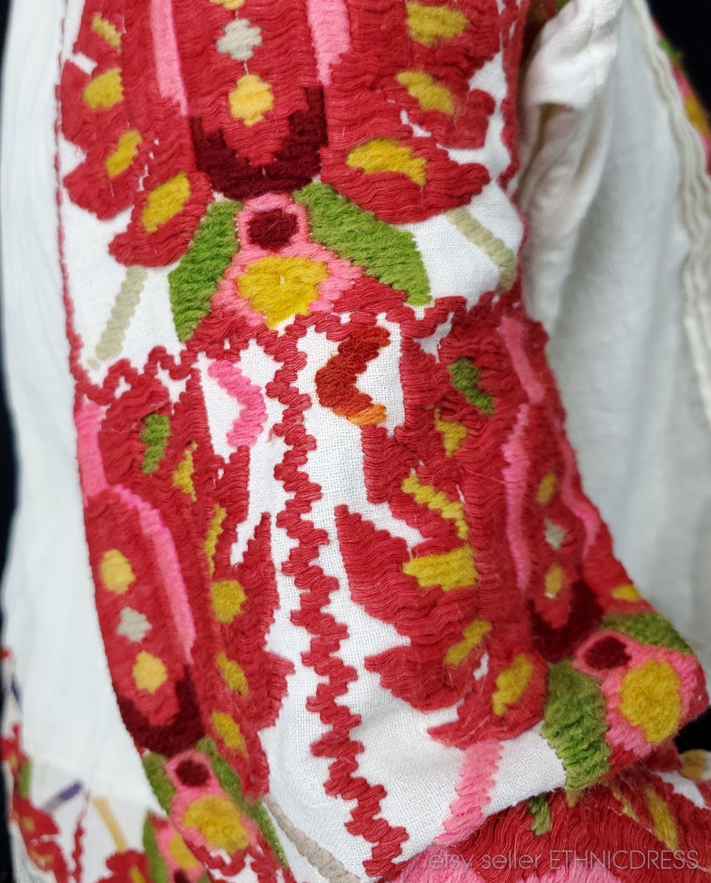 Vibrant Croatian folk costume blouse with floral embroidery | Etsy