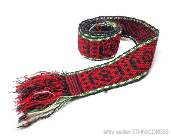 Vintage Ukrainian folk costume woven wool belt Uk… - image 1
