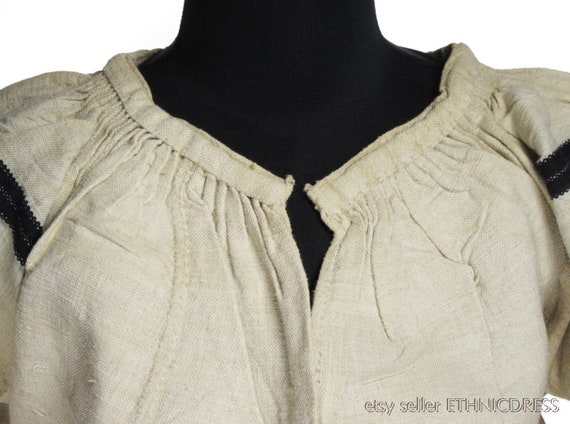 Rare antique Hungarian hand-woven natural hemp bl… - image 2