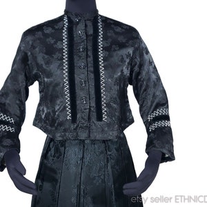 Vintage German folk costume jacket from Bavaria Ochsenfurt Germany | elegant black floral brocade | ethnic mourning dress traditional Tracht