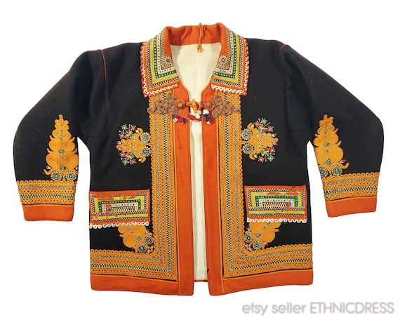 REMARKABLE Croatian Folk Costume Jacket Zagreb Prigorje Brown Wool