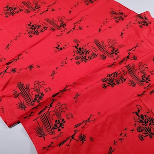 Vintage stof van Harwood Steiger &quot;AT PLAY&quot; - 8 yards ononderbroken lengte | Met de hand bedrukte katoenen westerncactus uit de jaren 1980 Arizona roadrunner rood