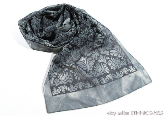 Vintage delicate gray & black paisley scarf | 13"… - image 3