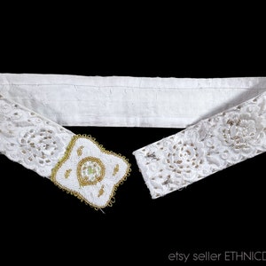 Vintage German folk costume belt from Schaumburg Buckeburg Lindhort | traditional ethnic clothing confirmation Trachten | white embroidered