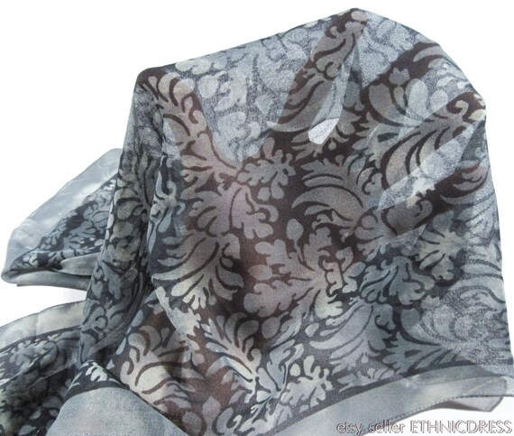 Vintage delicate gray & black paisley scarf | 13"… - image 6