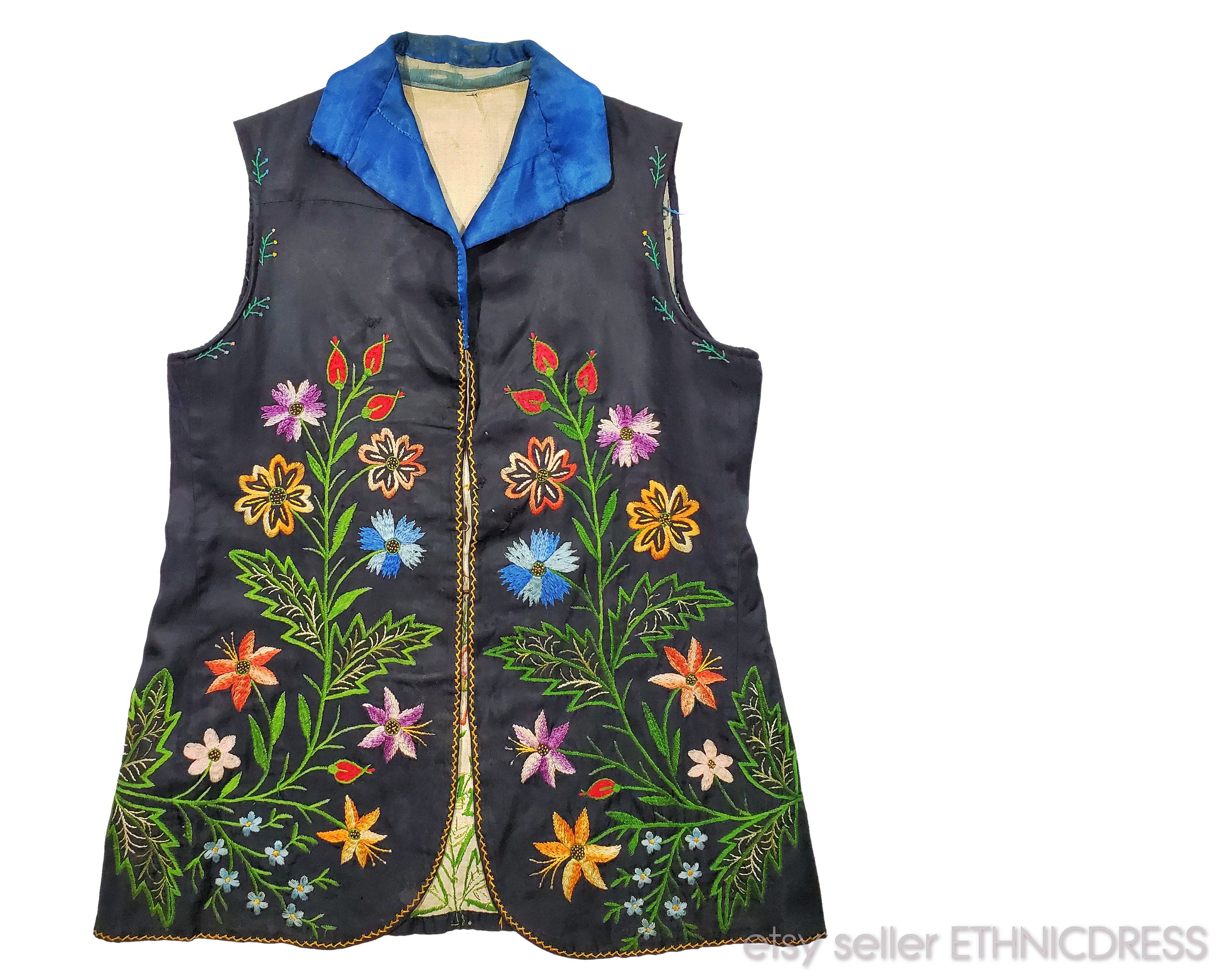 Very Rare Ukrainian Embroidered Folk Costume Vest - Lviv Region | Handmade Antique Western Ukraine Ethnic Floral Embroidery Clothing Jacket