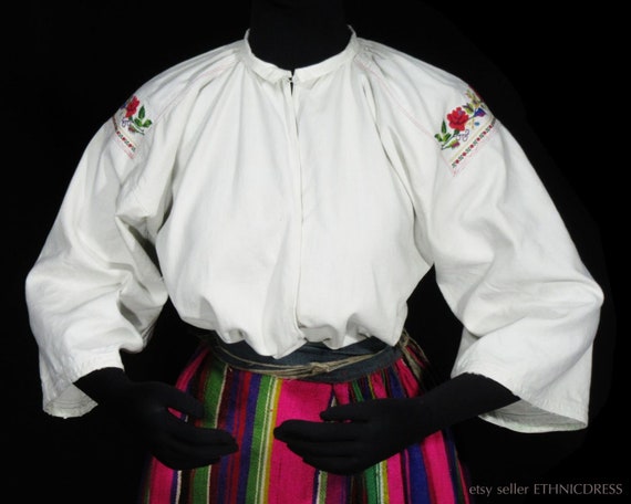 ANTIQUE hand-embroidered peasant blouse from Lowic