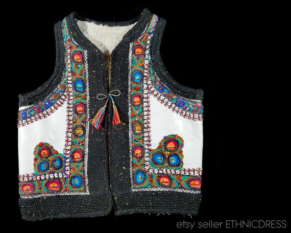 Vintage Romanian folk costume vest handmade | tra… - image 1