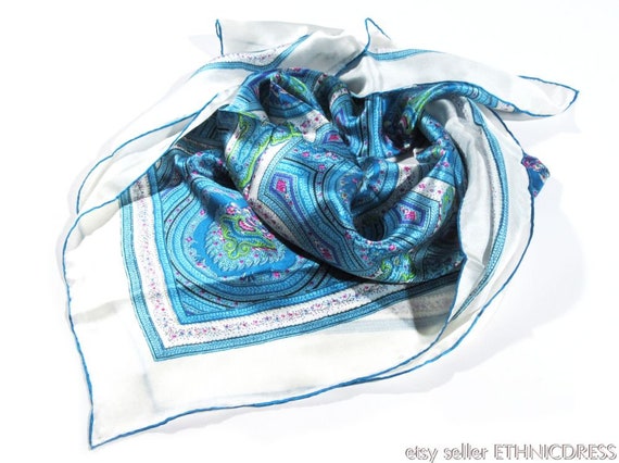 Vintage designer silk scarf paisley design | blue… - image 1