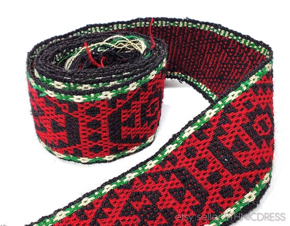 Vintage Ukrainian folk costume woven wool belt Uk… - image 2