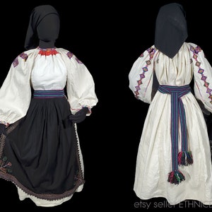 Rare Rusyn folk costume from Zakarpattya region Ukraine | hand-embroidered chemise dress apron belt | authentic ethnic Ukrainian sorochka