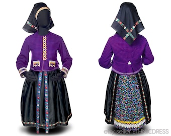 Vintage lady's folk costume from Soporna, Slovakia | handmade traditional folklore clothing dress embroidery cap skirt apron jacket | ethnic