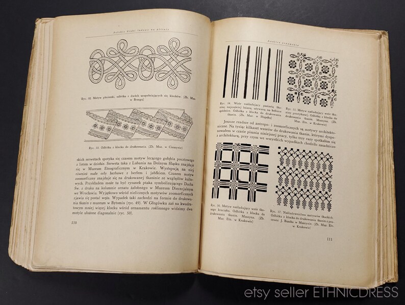 May include: A black and white image from a book showing different patterns and designs. The book is titled "Poklad" and the text is in Polish.