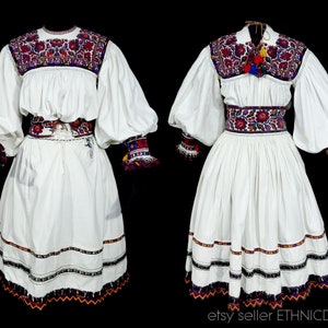 Vintage Romanian folk costume skirt & blouse from Oas Maramures | traditional ethnic clothing handmade folklore dress | embroidery pattern