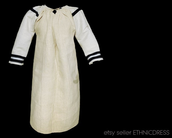 Antique hand-woven natural hemp dress from Slovak… - image 1