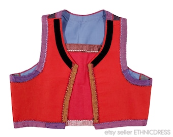 Vintage Dutch folk costume vest from Marken, Netherlands | red wool top sleeveless jacket | handmade ethnic clothing bodice waistcoat corset