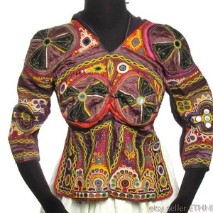 Antique Rabari choli traditional embroidered top | India mirror blouse | Gujarat tribal clothing | open bare back | ethnic folk art costume