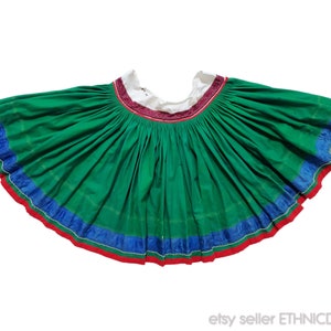 Incredible Czech folk costume wedding skirt from Kyjovsko Moravia | rare green wool w/ blue silk ribbon | authentic village kroj handmade