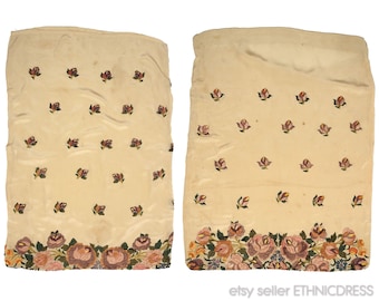 Vintage Croatian embroidered pillowcases with Posavina embroidery | floral garden pink roses Balkan folk art | handmade peasant textile