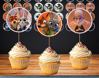 Adornos para cupcakes de Zootopia, cumpleaños de Animal City zo1