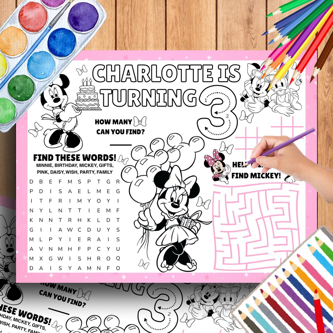 Mini Mouse Activity Minnie Mouse Placemat Sheet Kids Activity Worksheet Mm1 - Etsy