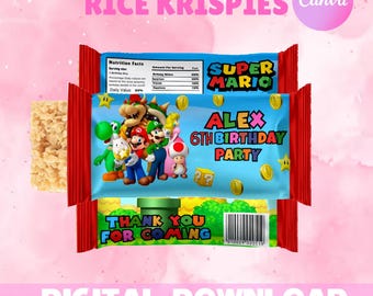Decoración de cumpleaños infantil de Super Mario Rice Krispies sm1