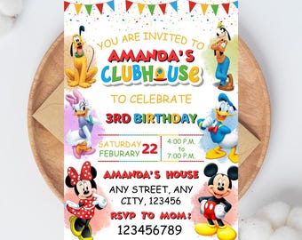 Invitación de cumpleaños de Mickey Mouse, decoración de fiesta infantil mm1