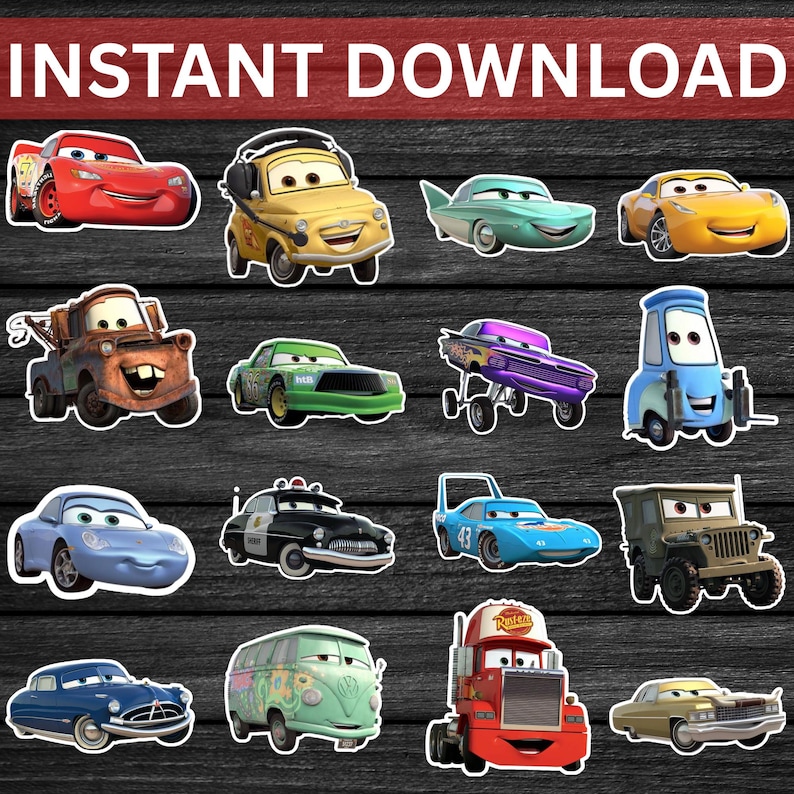Cars Party Sticker Cars Printable Stickers Birthday Party Favors Cr1 - Etsy