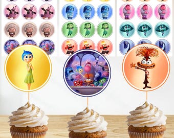 Adornos para cupcakes de Inside Out, decoraciones para cumpleaños infantiles io1