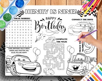 Mantel individual de cumpleaños de Cars: Rayo McQueen para colorear cr1