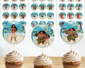 Adornos para cupcakes de Moana, decoraciones para fiestas de cumpleaños infantiles, suministros para fiestas tropicales del océano, decoración de galletas ma1