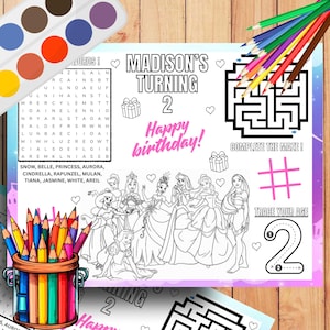 DISNEY PRINCESS Tischset perfekt Kinder GEBURTSTAG Party Aktivität Spaß Mädchen Malvorlage dp1