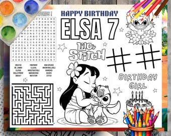 Lilo & Stitch Coloring Placemat, Kids Birthday Activity (Digital Download)