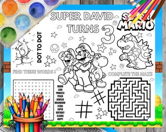 Napperon d'anniversaire Super Mario, activité de fête d'enfants mr1