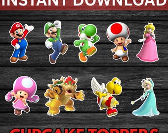 Super Mario cupcake toppers cutouts kids birthday decor mr1