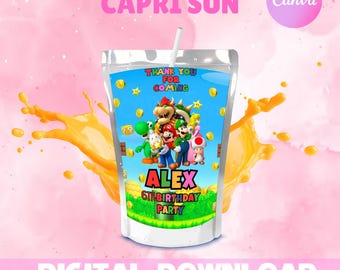 Etiqueta de jugo Capri Sun de cumpleaños de Super Mario SM1