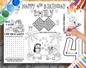 Lilo & Stitch Birthday Coloring Sheet, Kids Party Activity (Digital Download)