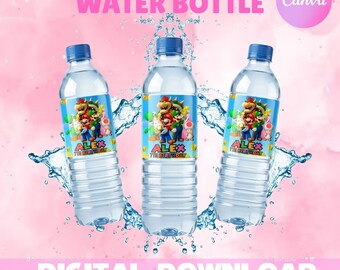 Etiqueta para botella de agua de Super Mario, decoración de cumpleaños infantil sm1