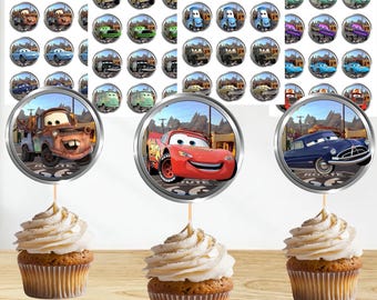 Adornos para cupcakes de Cars Rayo McQueen para fiesta de cumpleaños cr1