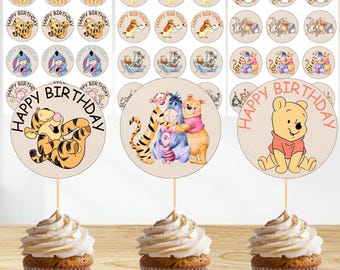 Adornos para cupcakes de Winnie the Pooh, decoración de cumpleaños, recuerdo de fiesta WP1