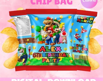 Decoración para bolsa de patatas fritas de cumpleaños de Super Mario sm1