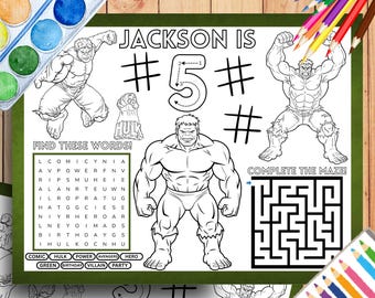 hulk placemat kids superhera birthday party hk1