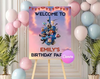 Cartel de bienvenida de Zootopia, cartel de entrada para fiesta de cumpleaños infantil zo1.