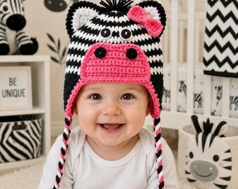 Crochet Zebra Hat, Zebra Halloween Costume, Newborn Photo Prop, Toddler Zebra Hat, Winter Hat - READY TO SHIP - 1 to 3 Year Size