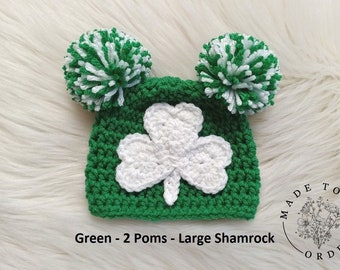 St Patricks Day Hat - St Patricks Photo Prop - St Patricks Baby - Winter Hat - Leprechaun Hat - Shamrock - Available in Any Color Combo