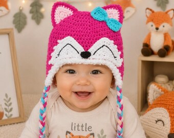 Crochet Fox Hat, Baby Fox Beanie, Crochet Baby Hat, Halloween Costume, Newborn Photo Prop, Newborn Hat, Toddler Winter Hat, MADE TO ORDER