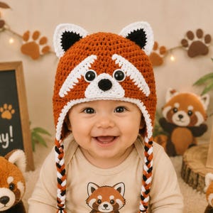 Crochet Red Panda Hat, Red Panda Halloween Costume, Newborn Photo Prop, Toddler Red Panda Winter Hat, Baby Halloween Costume, MADE TO ORDER