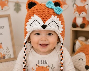 Crochet Fox Hat, Baby Fox Beanie, Crochet Baby Hat, Halloween Costume, Newborn Photo Prop, Newborn Hat, Toddler Winter Hat, MADE TO ORDER