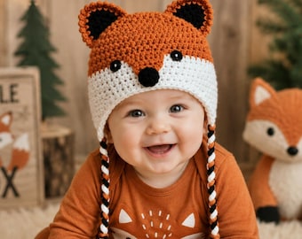 Crochet Fox Hat, Baby Fox Beanie, Crochet Baby Hat, Halloween Costume, Newborn Photo Prop, Newborn Hat, Toddler Hat, Winter Hat